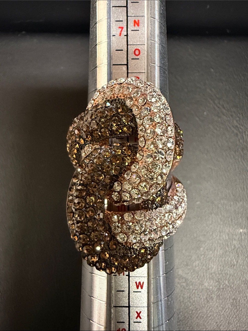 Crystal Pave Interlocking Statement Ring in Champagne and Clear